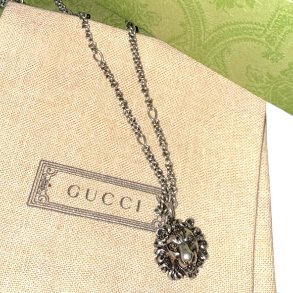 GUCCI Jewelry - Gucci Lion Head Pendant Necklace Aging Palladium Finish Metal Full Inclusion